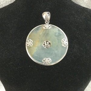NEW Coin Style Asian Inspired Green Stone Pendant 925 Silver